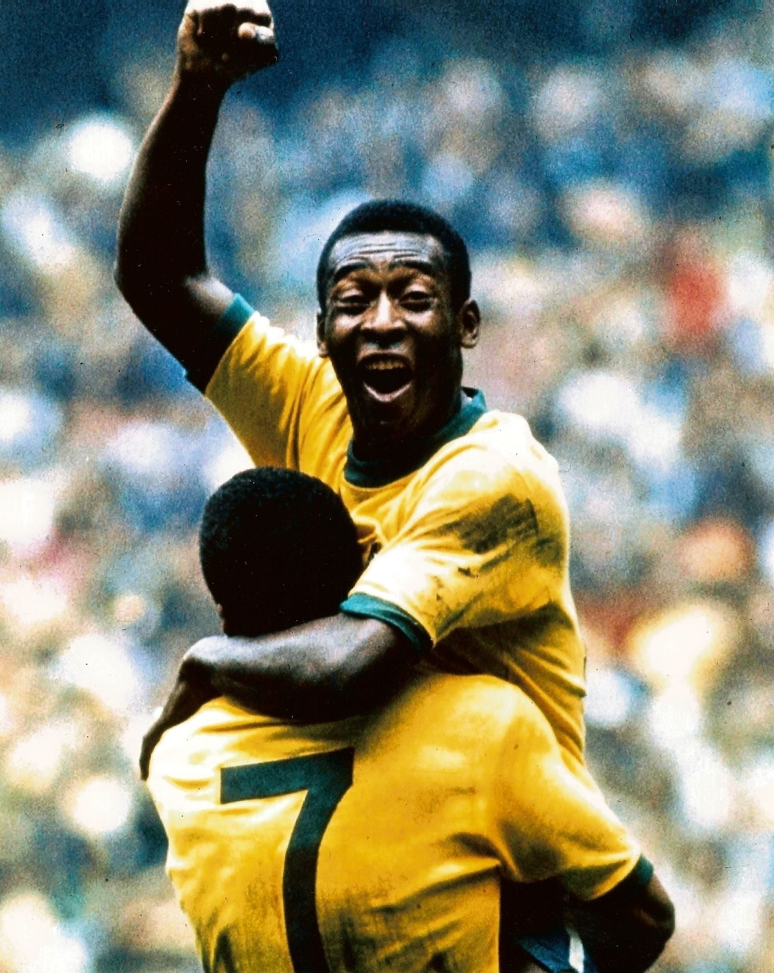 Soccer great Pele celebrating a win.